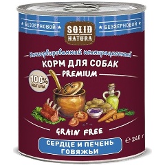 Изображение товара Корм влажный Solid Natura Premium Сердце и печень говяжьи для собак, 240 г