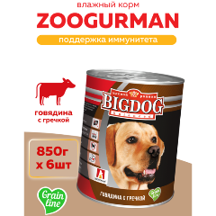 Изображение товара Корм влажный Зоогурман для собак BIG DOG Говядина с гречкой 6шт х 850г