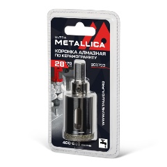 Изображение товара Коронка алмазная METALLICA Ultra 28х70 мм, #46, с сверлом, по керамограниту, плитке, в блистере.