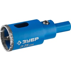 Изображение товара Коронка алмазная ЗУБР Профессионал, по кафелю и стеклу, d=25 мм, зерно Р 60, в сборе с центрирующим сверлом и имбусовым ключом, 29850-25