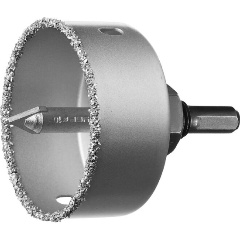 Изображение товара Коронка-чашка ЗУБР "Профессионал" c карбид-вольфрамовым нанесением, 64 мм, высота 25 мм, в сборе с державкой и сверлом 33360-064_z01