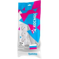 Изображение товара Удлинитель Космос 3х1.5м 6А IP20 ШВВП 2х0.75 Россия, YKsm1.5m-3g(6A)E