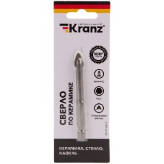 Изображение товара Сверло по стеклу и кафелю KRANZ 8 мм с шестигранным хвостовиком