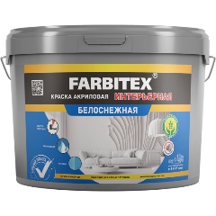Изображение товара Краска интерьерная Farbitex, акриловая, матовая, 3 кг, белоснежная
