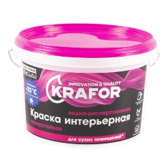 Изображение товара Краска водно-дисперсионная интерьерная суперстойкая Krafor, 3 кг, белая