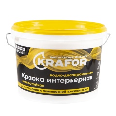 Изображение товара Краска водно-дисперсионная интерьерная влагостойкая Krafor, латексная, 3 кг, белая