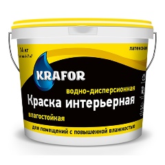 Изображение товара Краска водно-дисперсионная интерьерная влагостойкая Krafor, латексная, 40 кг, белая