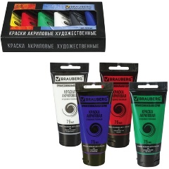 Изображение товара Краски акриловые Brauberg 6 цветов по 75 мл, художественные, профессиональная серия