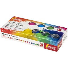 Изображение товара Краски акриловые для рисования и хобби ОСТРОВ СОКРОВИЩ 12 цветов по 25 мл, 191689