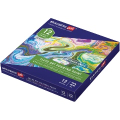 Изображение товара Краски акриловые для техники "Флюид Арт" (POURING PAINT), НАБОР 12 цветов по 22 мл, BRAUBERG ART CLASSIC, 192235