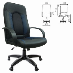Кресло для персонала BRABIX "Strike EX-525", экокожа черная/синяя, ткань серая, TW Изображение 1 - купить в интернет магазине с доставкой, цены, описание, характеристики, отзывы