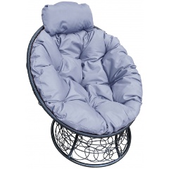 Изображение товара Кресло Папасан мини ротанг черное + серая подушка