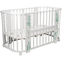 Изображение товара Кроватка-трансформер Indigo Green Line 5 в 1 массив березы МДФ листочки