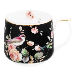 Изображение товара Кружка ELAN GALLERY "Певчие птички на черном" 500 мл., 13,5х10х9 см. NEW BONE CHINA