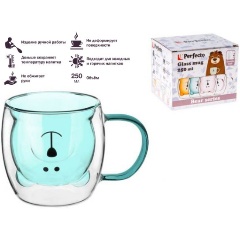 Изображение товара Кружка стеклянная с двойными стенками, 250 мл,синяя, серия Bear, PERFECTO LINEA (Стеклянная кружка ручной работы из боросиликатного стекла) (30-125202