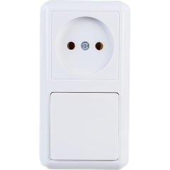 Изображение товара Комбинированный одноклавишный выключатель с розеткой Кунцево-Электро Оптима БКВР-427 белый