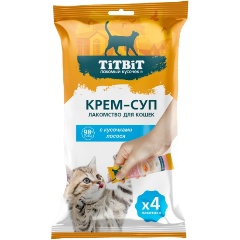 Изображение товара Лакомство для кошек TitBit Крем-суп с кусочками лосося (10г х 4 шт), 40 г