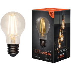 Изображение товара Лампа филаментная REXANT Груша A60, 11.5 Вт, 1380 Лм, 2700K, E27 в прозрачной колбе