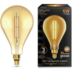 Изображение товара Лампа Gauss Filament PS160 6W 890lm 2700К Е27 golden straight LED 1/6