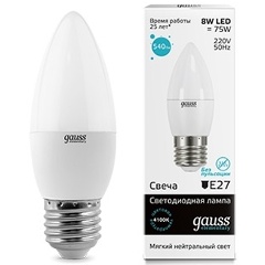 Изображение товара Светодиодная лампа Gauss LED Elementary Candle 8W E27 4100K (упаковка 10 шт)