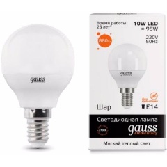 Изображение товара Светодиодная лампа Gauss LED Elementary Globe 10W E14 3000K (упаковка 10 шт.)