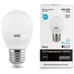 Изображение товара Светодиодная лампа Gauss LED Elementary Globe 8W E27 4100K (упаковка 10 шт)