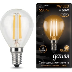 Изображение товара Светодиодная лампа Gauss LED Filament Globe E14 7W 2700K (упаковка 10 шт)
