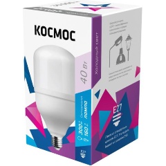 Изображение товара КОСМОС высокомощная 40Вт цилиндр 6500К холод. бел. E27 3650лм 176-240В LksmHWLED40WE2765