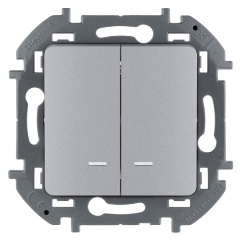 Изображение товара Выключатель Legrand INSPIRIA двухклавишный с подсветкой/индикацией, 10 AX - 250 В, алюминий, 673632