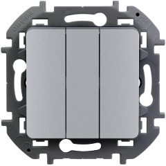 Изображение товара Выключатель Legrand INSPIRIA трехклавишный, 10 AX - 250 В, алюминий, 673642