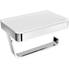 Изображение товара Держатель туалетной бумаги Lemark GLASS LINE с полкой хром/белое стекло