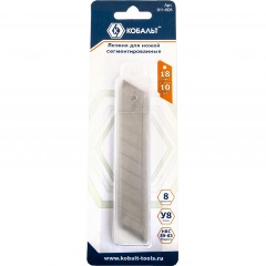 Изображение товара Лезвия сменные для ножей КОБАЛЬТ ширина 18 мм, сегментированные, 8 сегментов, сталь У8, 10 шт. в комплекте, блистер (911-505)