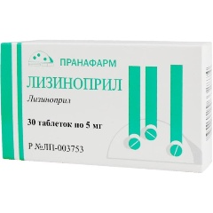 Изображение товара Лекарственное средство Лизиноприл таб. 5мг №30 (ООО "ПРАНАФАРМ")