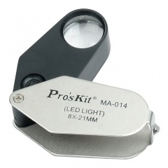 Изображение товара Лупа увеличительная Pro'sKit MA-014 ручная, светодиодная подсветка, складная, увеличение 8х, линза 21мм
