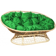 Изображение товара Диван МАМАСАН M-GROUP с ротангом бежевый зелёная подушка для улицы и сада