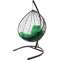 Изображение товара Подвесное кресло кокон M-GROUP Капля коричневый ротанг с зеленой подушкой