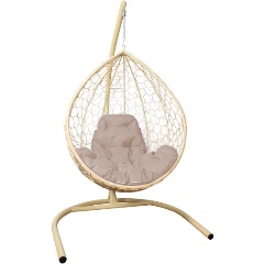 Изображение товара Подвесное кресло КАПЛЯ с ротангом бежевое стильное и прочное для дома дачи офиса