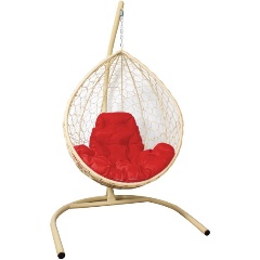 Изображение товара Подвесное кресло M-GROUP КАПЛЯ с ротангом бежевое и красной подушкой