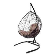 Изображение товара Подвесное кресло-кокон М-GROUP Капля с ротангом и подушкой черное бежевое