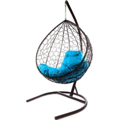 Изображение товара Подвесное кресло кокон M-GROUP Капля с ротангом и голубой подушкой