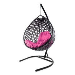 Изображение товара Подвесное кресло кокон M-GROUP Капля с ротангом Люкс черное+розовая подушка