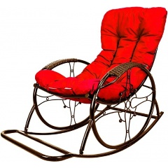 Изображение товара Кресло-качалка Овал ЛЮКС коричневое с красной подушкой для дома и сада