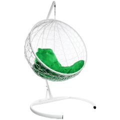 Изображение товара Подвесное кресло-кокон М-GROUP Круг ротанг белый зеленая подушка