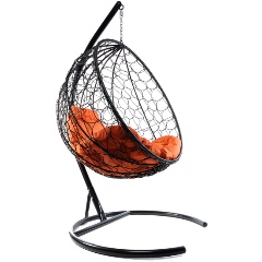 Изображение товара Подвесное кресло кокон M-GROUP Круг ротанг черное+оран подуш с стойкой