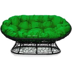 Изображение товара Диван садовый Мамасан из искусственного ротанга с зеленой подушкой для отдыха