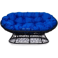 Изображение товара Диван садовый M-GROUP Мамасан ротанг черный + синяя подушка