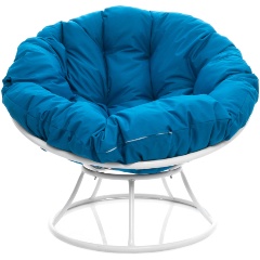 Изображение товара Садовое кресло M-GROUP Папасан белое с голубой подушкой всепогодное дизайн