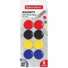 Изображение товара Магниты диаметром 30 мм, КОМПЛЕКТ 8 штук, цвет АССОРТИ, в блистере, BRAUBERG, 230758