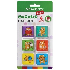 Изображение товара Магниты BRAUBERG KIDS квадратные стеклянные 35 мм для досок магнитно-маркерных, НАБОР 6 шт., "Кот-энтузиаст", блистер, 272514