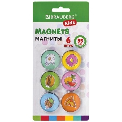 Изображение товара Магниты BRAUBERG KIDS стеклянные 35 мм для досок магнитно-маркерных НАБОР 6 шт., "3D Street Food", круглые, блистер, 272515